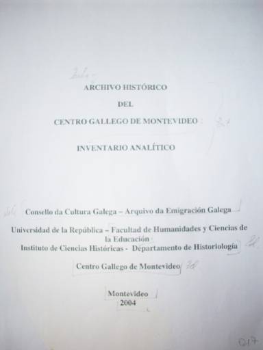 Archivo histórico del Centro Gallego de Montevideo : inventario analítico