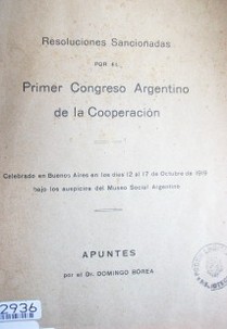 Resoluciones sancionadas por el Primer Congreso Argentino de la Cooperación