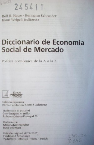 Diccionario de economía social de mercado : política económica de la A a la Z