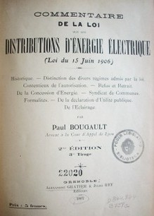 Commentaire de la loi sur les distributions d'energie électrique