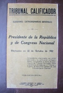 Tribunal clasificador : elecciones estraordinarias generales de Presidente de la Republica y de Congreso Nacional : efectuadas en 30 de Octubre de 1932