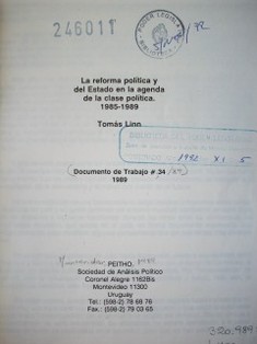 La reforma política y del Estado en la agenda de la clase política : 1985-1989