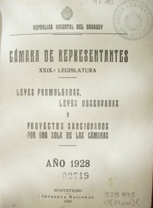 Leyes promulgadas, leyes observadas y proyectos sancionados por una sola de las cámaras : año 1928 : XXIX Legislatura