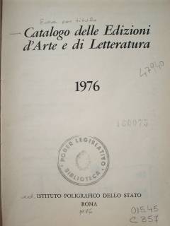 Catálogo delle Edizioni d'Arte e di Letteratura