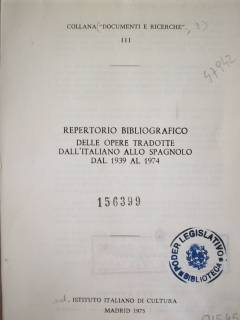 Repertorio bibliográfico delle opere tradotte dall'italiano allo spagnolo