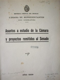 Asuntos a estudio de la Cámara y proyectos remitidos al Senado