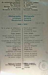 Bibliographie Juridique Roumaine = Bibliografie Juridica Romana