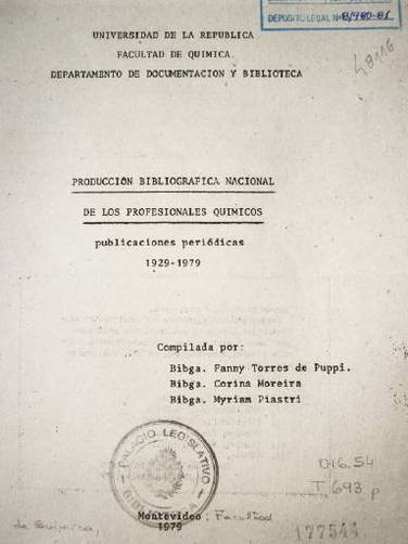 Producción bibliográfica nacional de los profesionales químicos : publicaciones periódicas 1929-1979