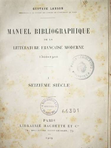 Manuel bibliographique de la littérature française moderne 1500-1900