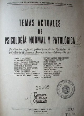 Temas actuales de Psicología Normal y Patológica