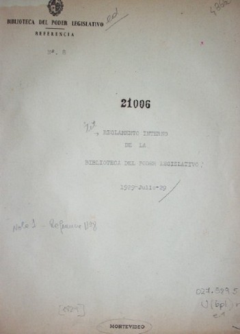 Reglamento interno de la Biblioteca del Poder Legislativo : 1929-julio-29
