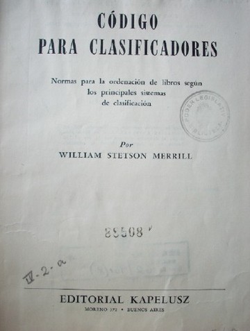 Código para clasificadores : normas para la ordenación de libros según los principales sistemas de clasificación