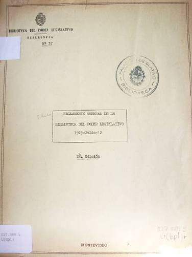 Reglamento General de la Biblioteca del Poder Legislativo 1929-Julio-12