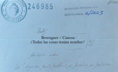 Berenger / Canosa : ¿todas las cosas tenían nombre?