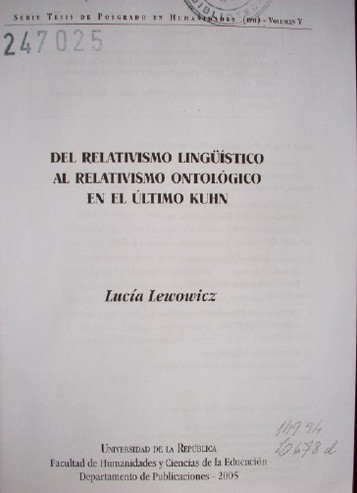 Del relativismo lingüístico al relativismo ontológico en el último Kuhn