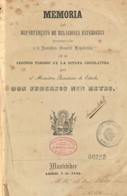 Memoria del Departamento de Relaciones Exteriores presentada a la Asamblea General Legislativa en el segundo período de la octava legislatura