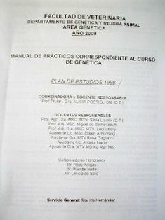 Manual de prácticos correspondiente al curso de genética : plan de estudios 1998