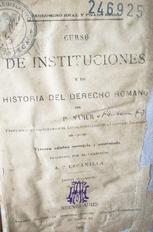 Curso de instituciones y de historia del derecho romano