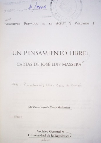 Un pensamiento libre : cartas de José Luis Massera