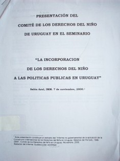 Presentación del comité de los Derechos del Niño de Uruguay en el Seminario "La incorporación de los derechos del niño a las políticas públicas en Uruguay"