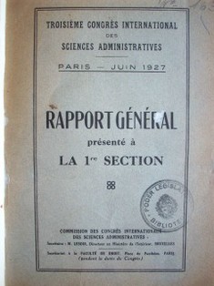 Troisième congrès international des sciences administratives Paris, Juin 1927