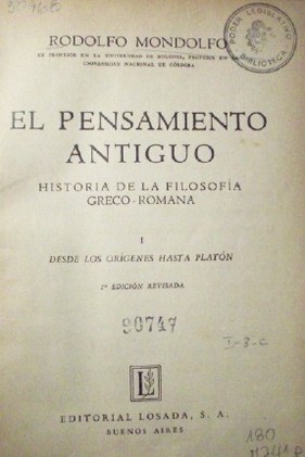 El pensamiento antiguo : historia de la filosofía Greco-Romana