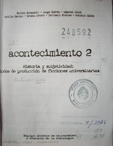 Acontecimiento 2 : historia y subjetividad : modos de producción de ficciones universitarias