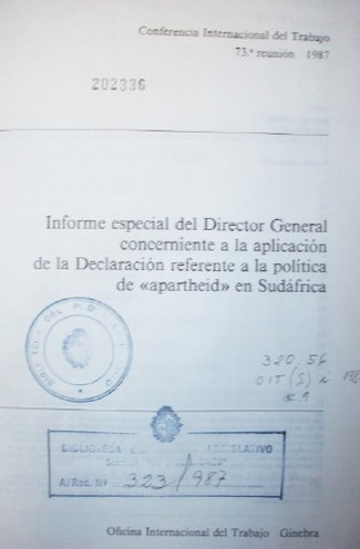 Informe especial del Director General concerniente a la aplicación de la Declaración referente a la política de "apartheid" en Sudáfrica