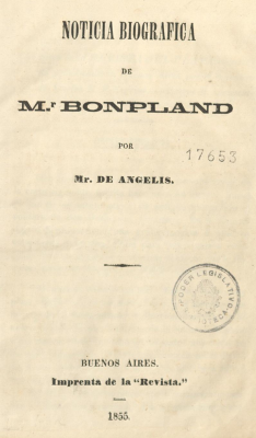 Noticia biogr&aacute;fica de Mr. Bonpland