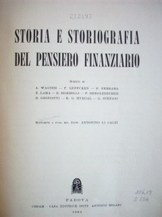 Storia e storiografía del pensiero finanziario