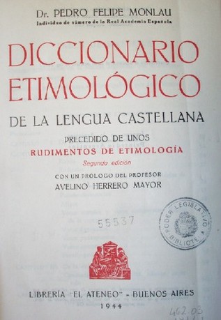 Diccionario etimológico de la lengua castellana