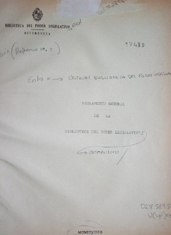 Reglamento General de la Biblioteca del Poder Legislativo : 1929-julio-12