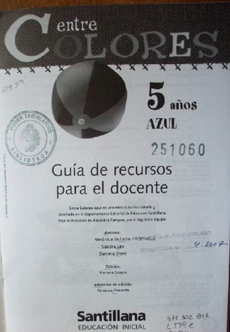 Entre colores : azul : 5 años : guía de recursos para el docente