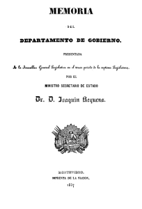 Memoria del Departamento de Gobierno presentada a la Asamblea General Legislativa en el tercer período de la séptima Legislatura