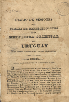 Diario de sesiones de la Cámara de Representantes de la República Oriental del Uruguay en el primer período de la tercera Legislatura constitucional
