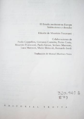 El Estado moderno en Europa : instituciones y derecho