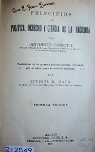 Principios de política, derecho y ciencia de la hacienda