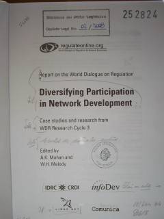 Diversifying participation in network development : report on the world dialogue on regulation