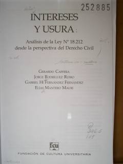 Intereses y usura : análisis de la Ley Nº 18.212 desde la perspectiva del derecho civil