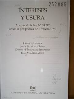 Intereses y usura : análisis de la Ley Nº 18.212 desde la perspectiva del derecho civil