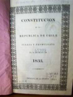 Constitución de la República de Chile: jurada y promulgada el 25 de mayo de 1833