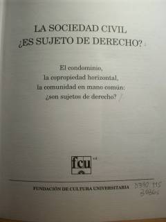 La sociedad civil ¿es sujeto de derecho? : El condominio, la copropiedad horizontal, la comunidad en mano común: ¿son sujetos de derecho?