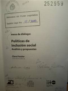Mesa de diálogo : políticas de inclusión social : análisis y propuestas