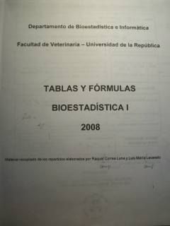 Tablas y fórmulas bioestadística I : 2008