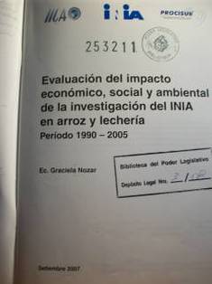 Evaluación del impacto económico, social y ambiental de la investigación del INIA en arroz y lechería