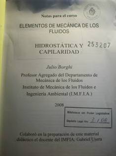 Elementos de mecánica de los fluídos : hidrostática y capilaridad : notas para el curso