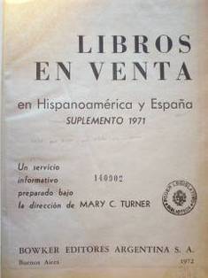 Libros en venta en Hispanoamérica y España : suplemento 1971.