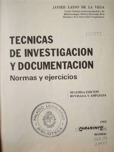 Técnicas de investigación y documentación : normas y ejercicios