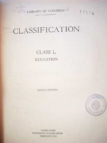 Classification : class L: education