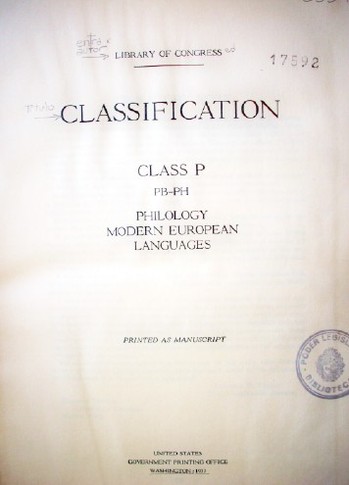 Classification : class P: PB-PH: philology, Modern European, Languages